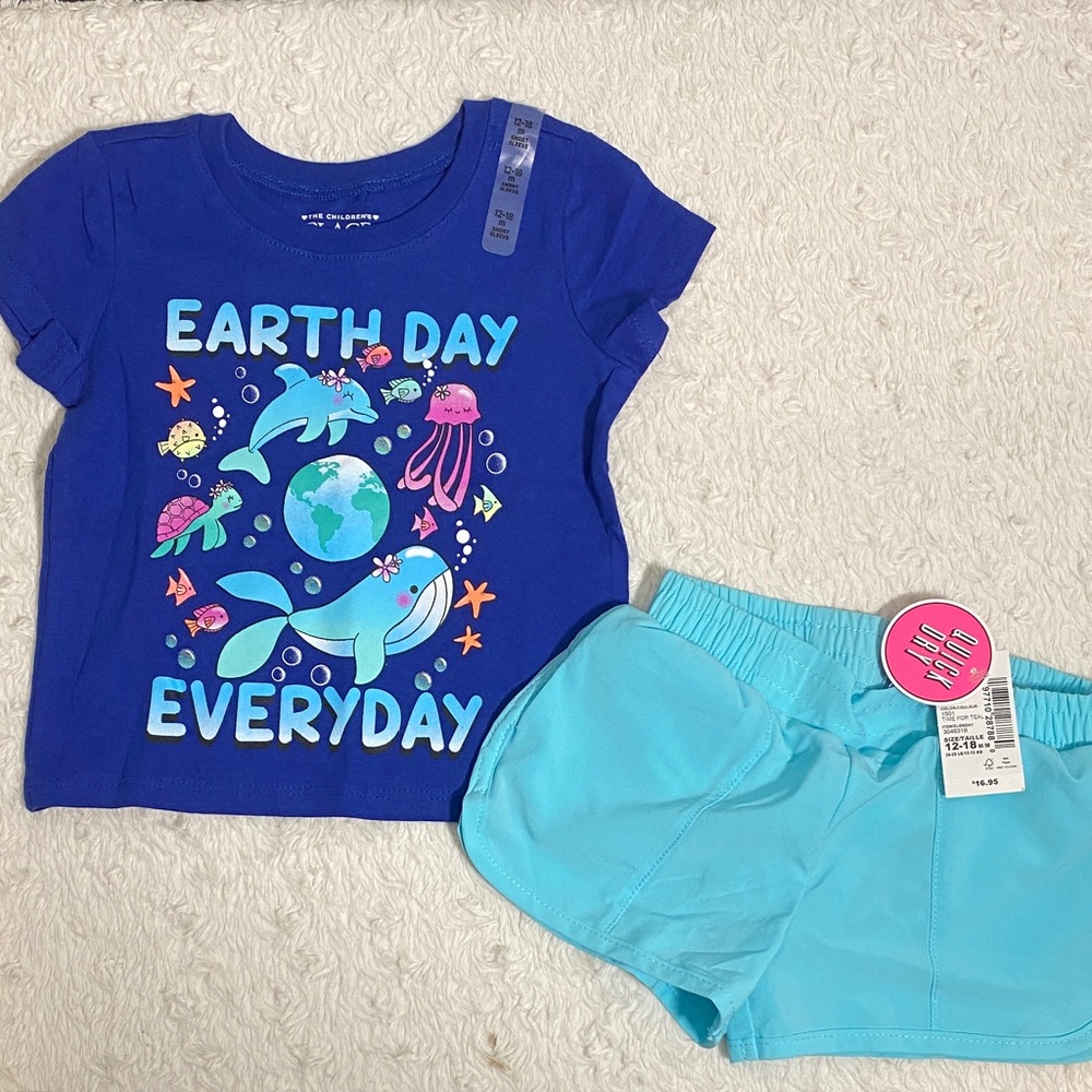 Blue Earth Day T-Shirt and Shorts Set NWT